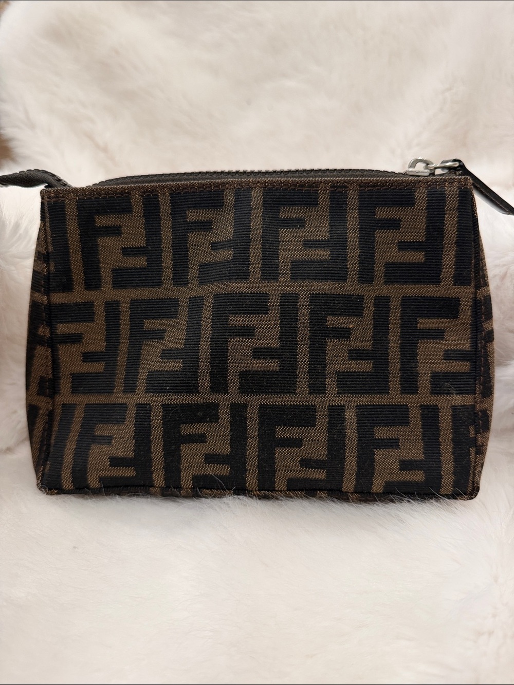 Fendi authentic Brown and Black Logo Pouch make-up bag